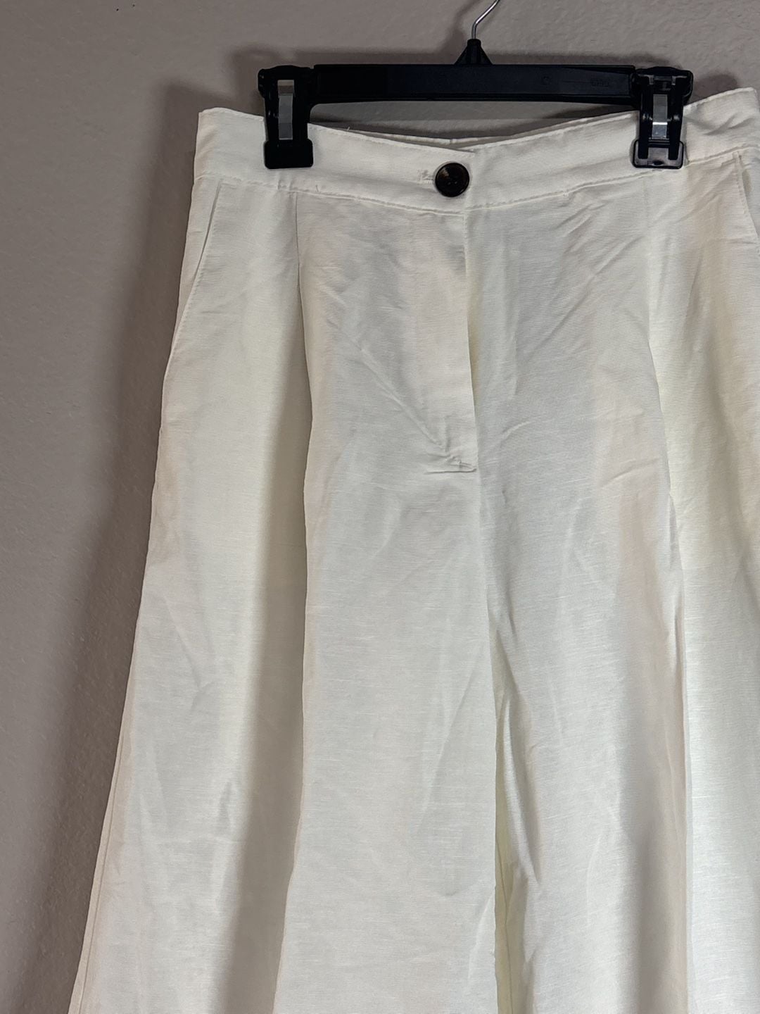 H&M Linen Blend Pants White Wide Leg Pleated Trousers Size 2 3