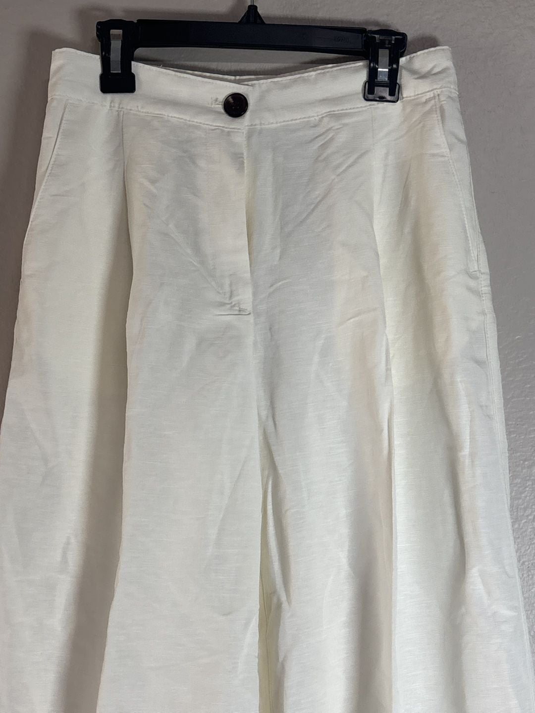 H&M Linen Blend Pants White Wide Leg Pleated Trousers Size 2 4