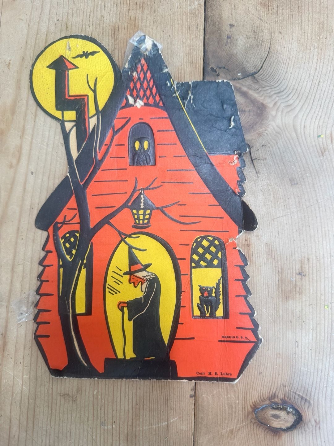 H. E. Luhrs Vintage Diecut Halloween Witch House Decoration 1