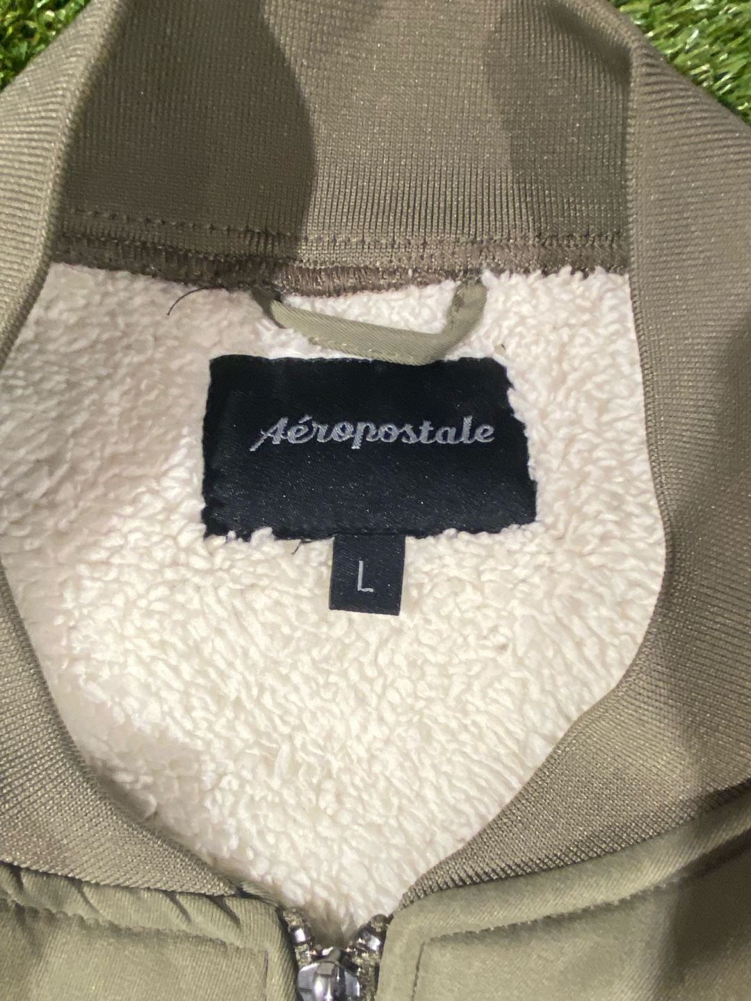 Aeropostale Bomber Jacket Size L Olive Green Sherpa Lined 4