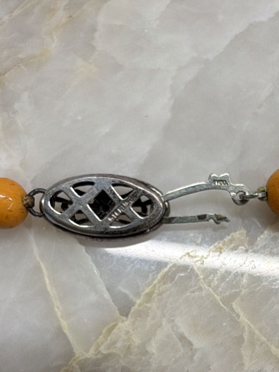 Vintage Butterscotch Graduated Beaded Necklace Sterling Silver Clasp 4