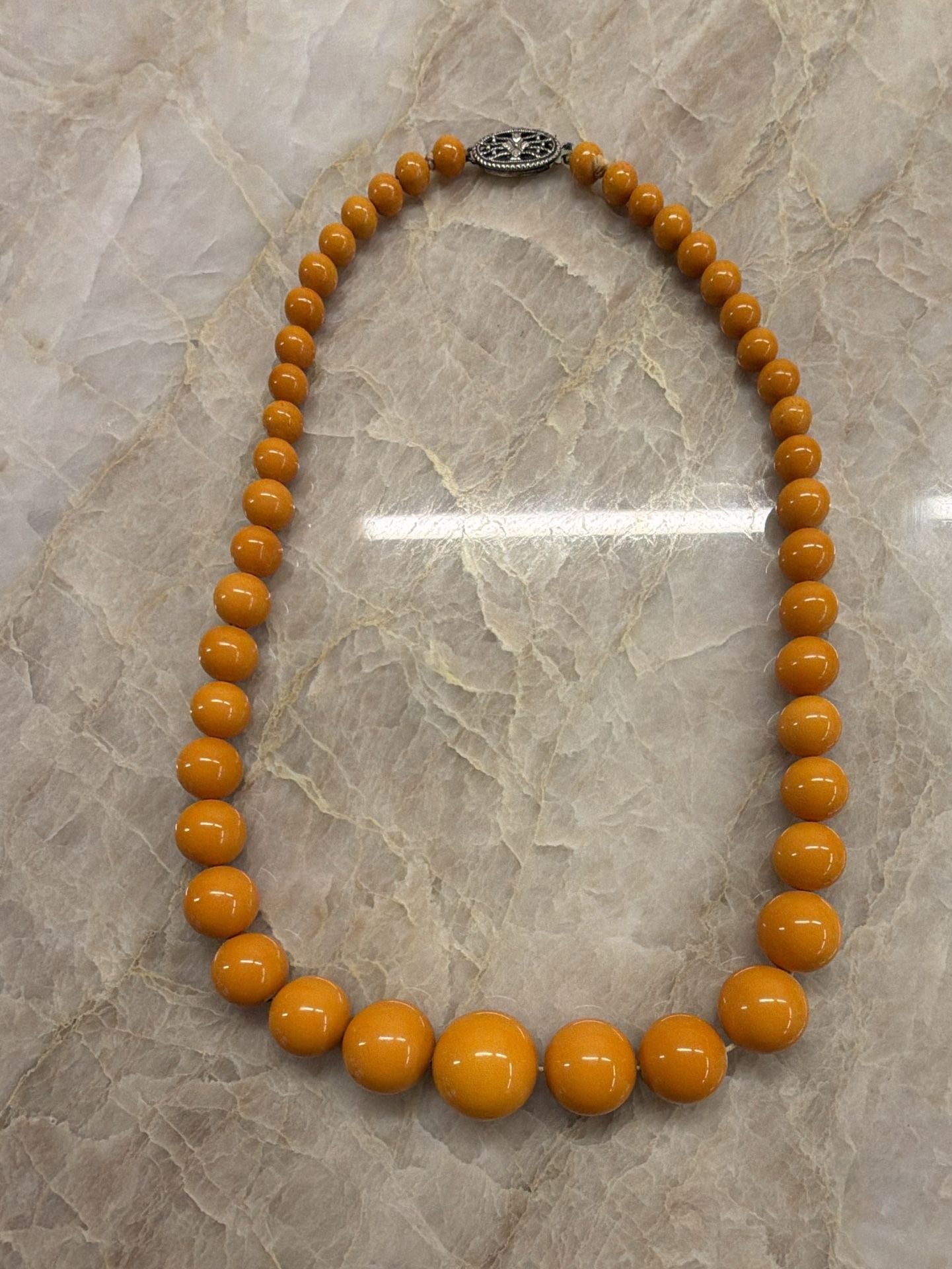 Vintage Butterscotch Graduated Beaded Necklace Sterling Silver Clasp 2