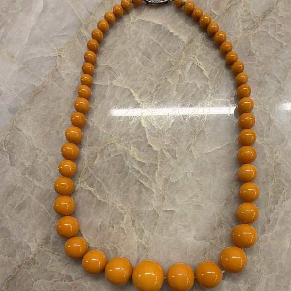 Vintage Butterscotch Graduated Beaded Necklace Sterling Silver Clasp