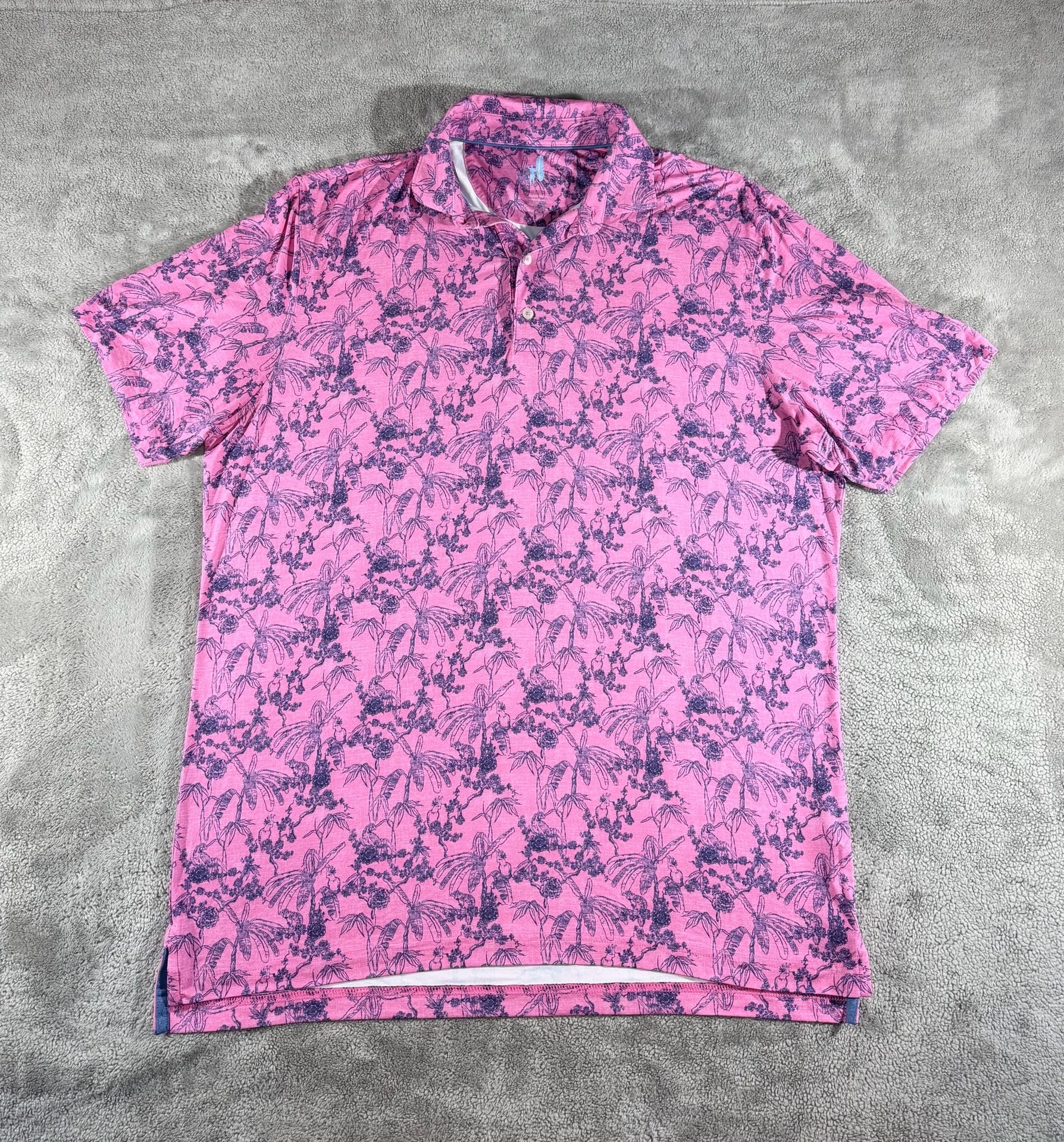 Johnnie-O Polo Featherweight Breezer Pink Tropical Print Golf Performance Polo 2