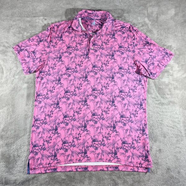 Johnnie-O Polo Featherweight Breezer Pink Tropical Print Golf Performance Polo