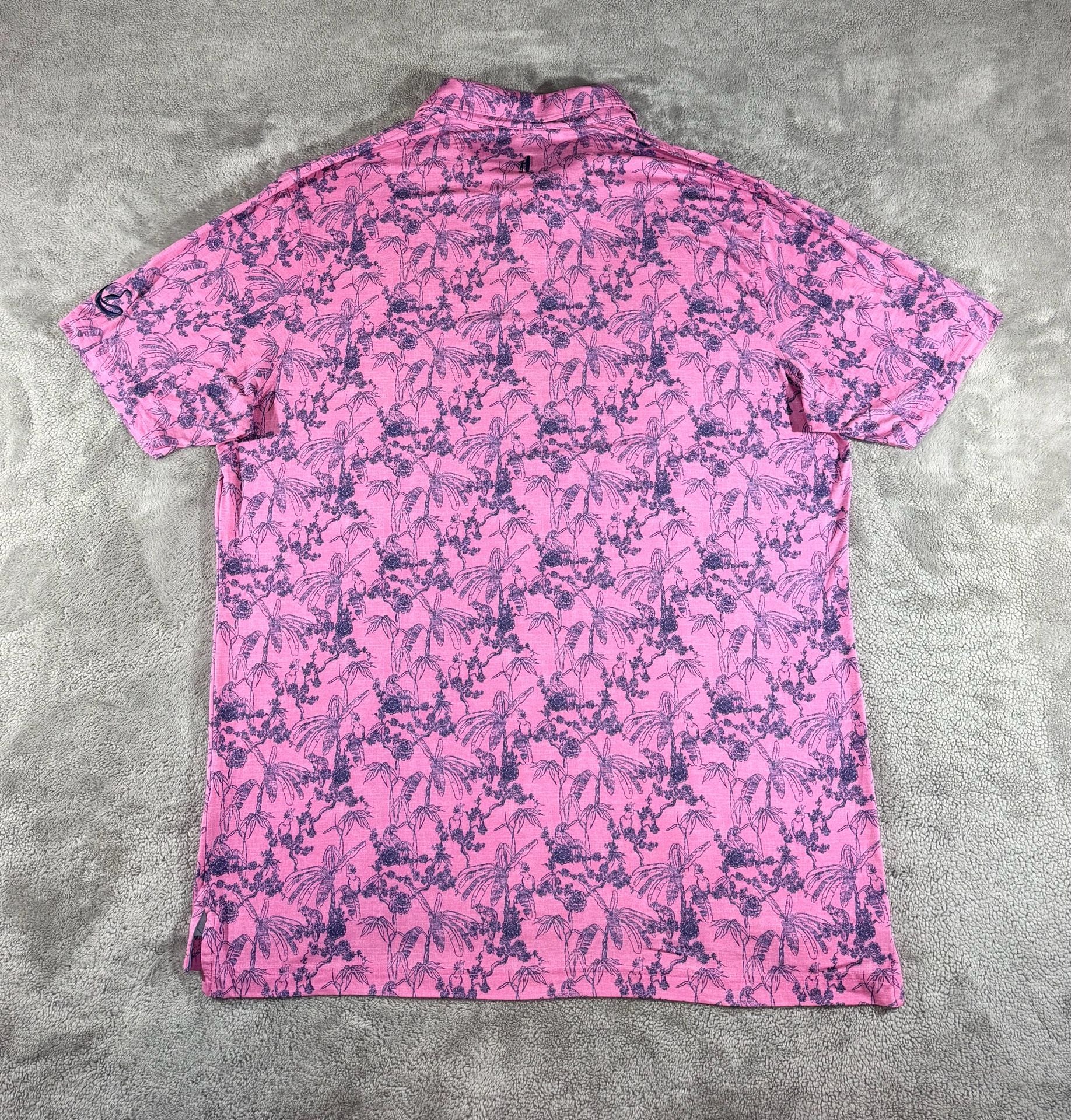 Johnnie-O Polo Featherweight Breezer Pink Tropical Print Golf Performance Polo 6
