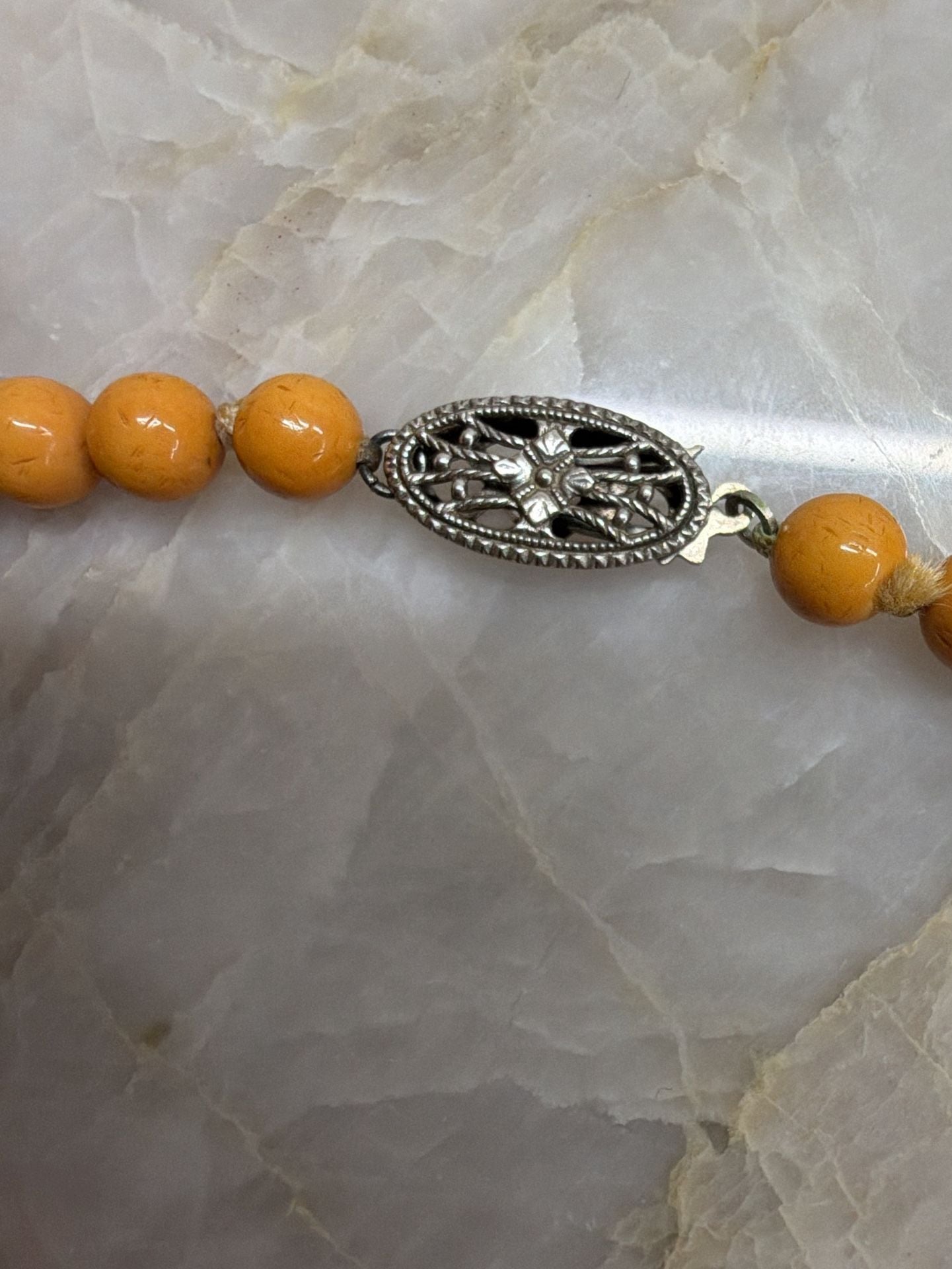 Vintage Butterscotch Graduated Beaded Necklace Sterling Silver Clasp 3