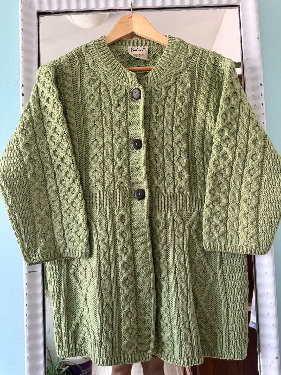 Kilronan Knitwear Cardigan Sweater Green Merino Wool Ireland 2