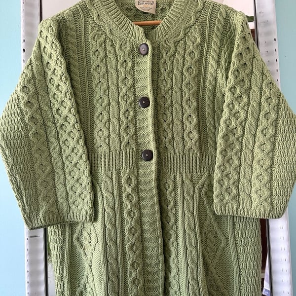 Kilronan Knitwear Cardigan Sweater Green Merino Wool Ireland