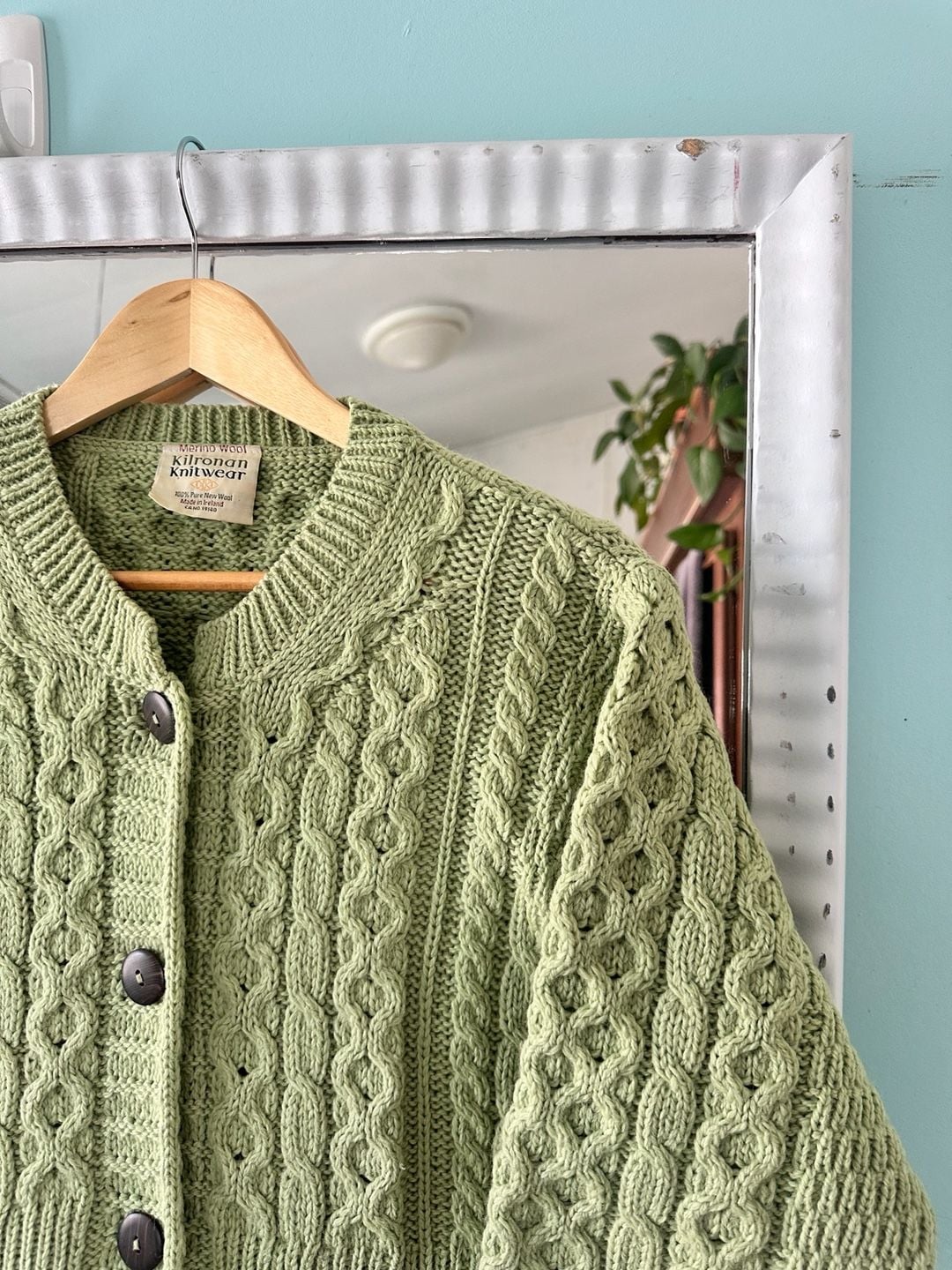 Kilronan Knitwear Cardigan Sweater Green Merino Wool Ireland 5