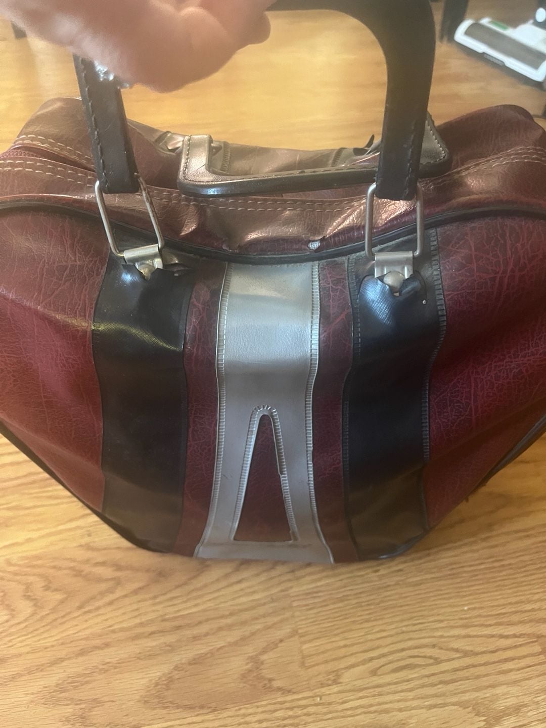 Vintage Bowling Bag Maroon Black Silver Retro Sports Carryall 4