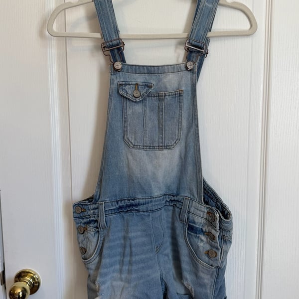 lei Denim Short Overalls Light Wash Distressed