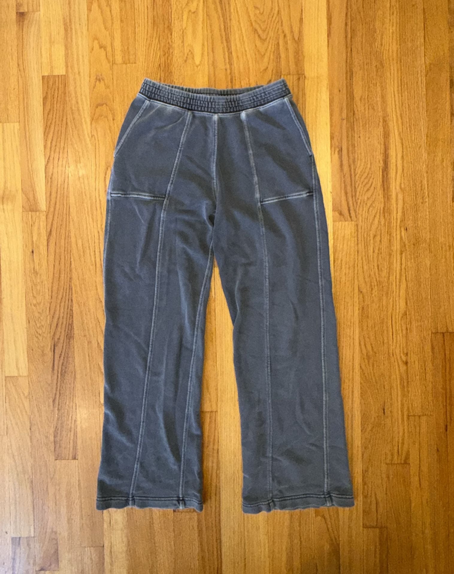 Aerie Gray Mineral Wash Wide Leg Sweatpants Terry Knit Seamed Sweatpants S 2