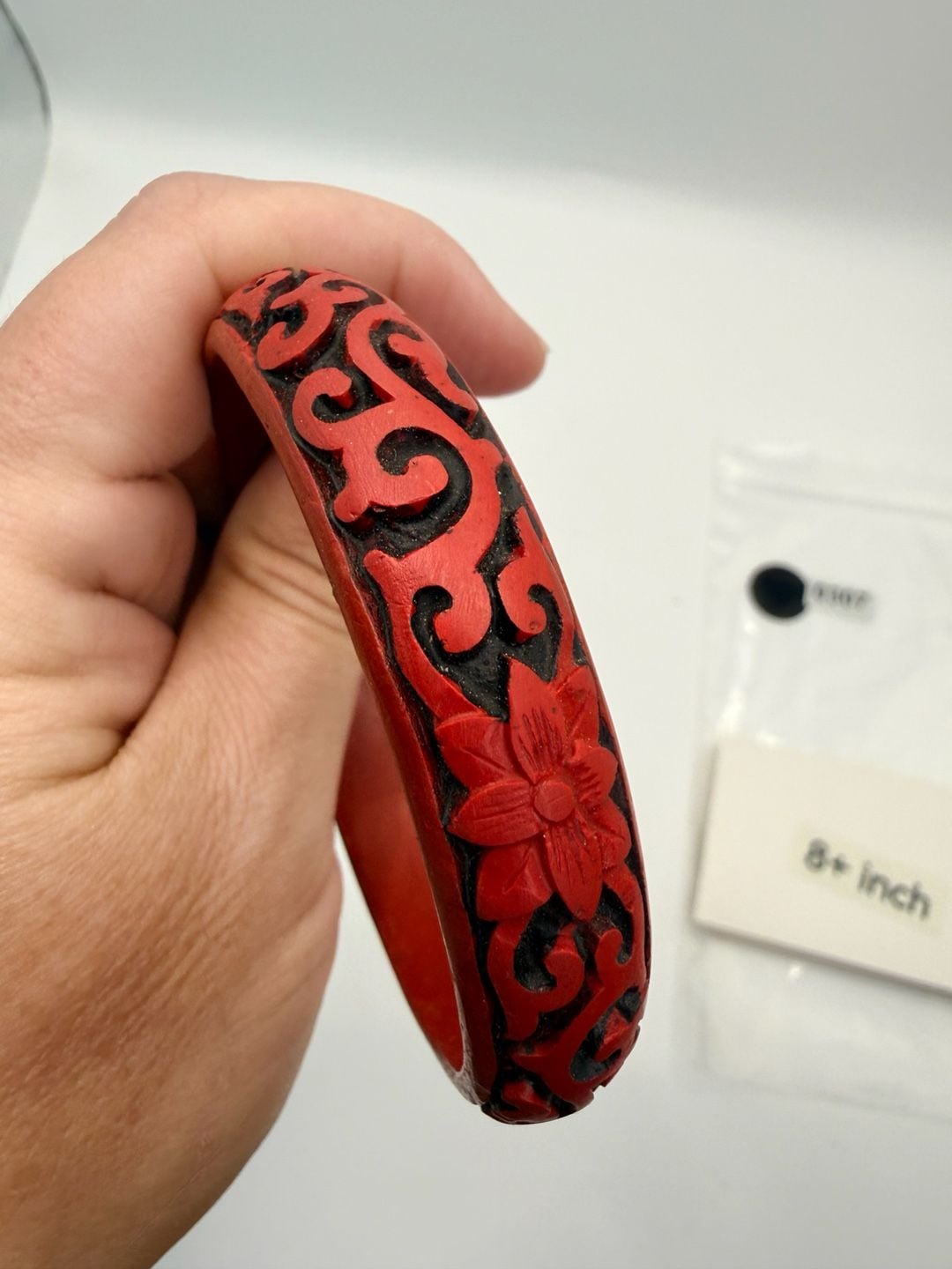 Vintage Carved Cinnabar Lacquer Floral Bangle Bracelet 3