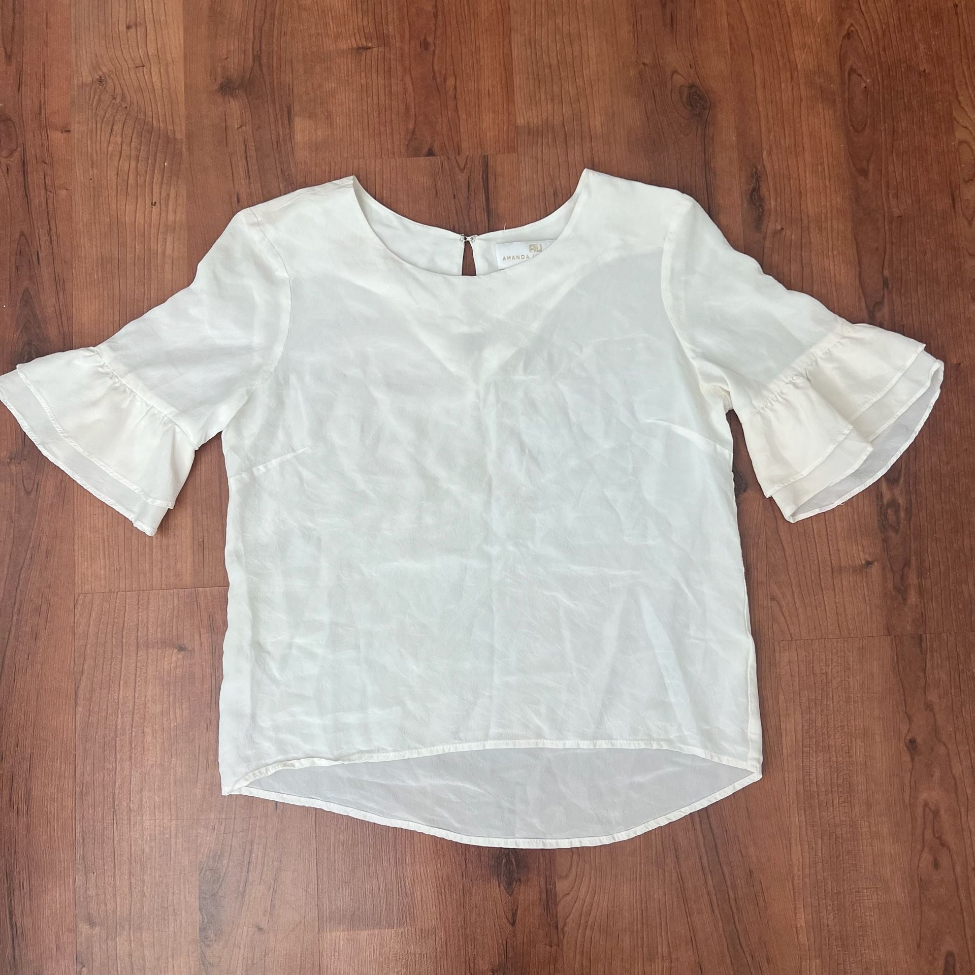 Amanda Uprichard Blouse Size S White Ruffle Sleeve Top 2