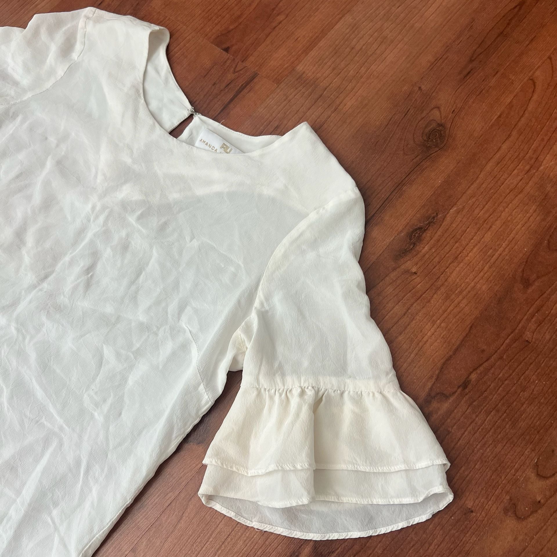 Amanda Uprichard Blouse Size S White Ruffle Sleeve Top 5