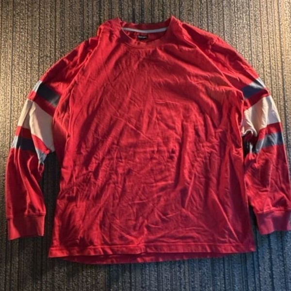 J. Peterman Long Sleeve Striped Tee Size XL Red Cotton