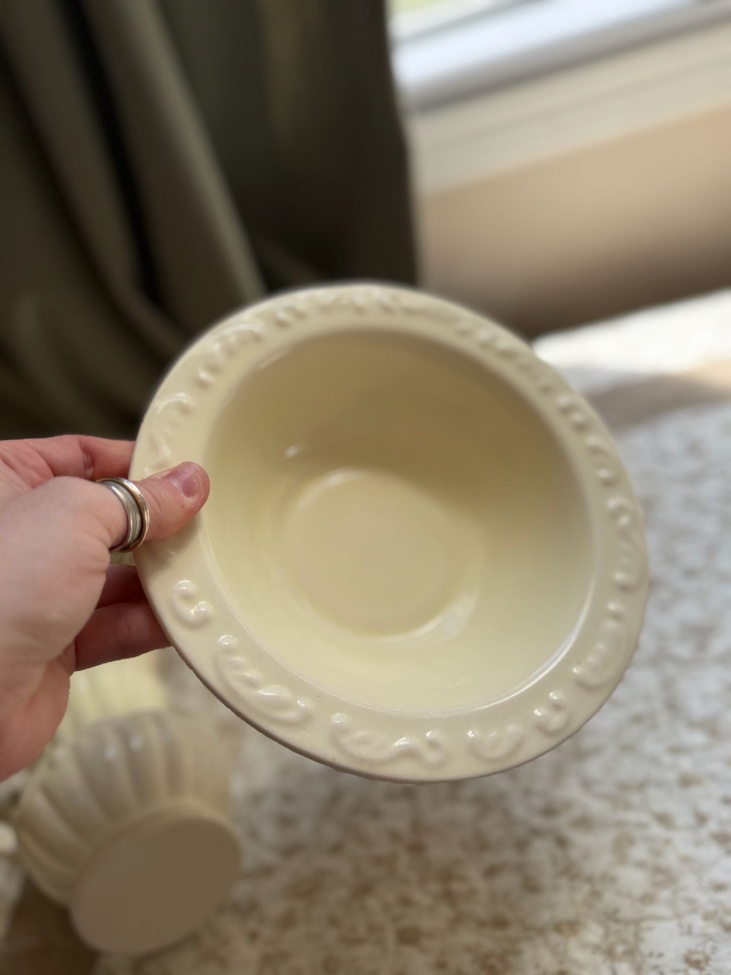 Vintage Ceramic Pitcher And Wash Basin Bowl Set Ivory Cream 4