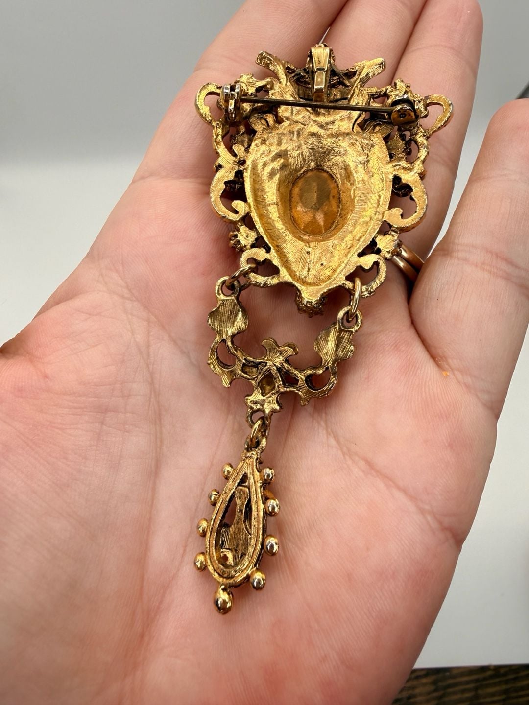 Vintage Victorian Revival Purple Rhinestone Chatelaine Brooch 6