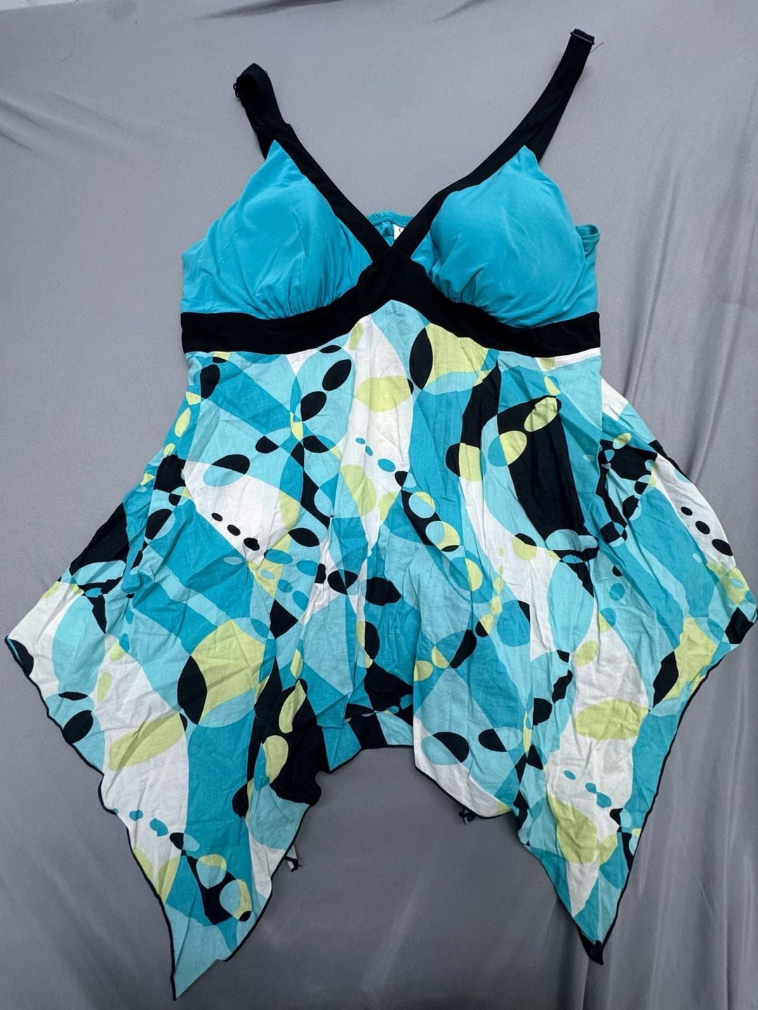 Cato Woman Swimsuit Top Size 22/24W Blue Black Abstract Tankini 2