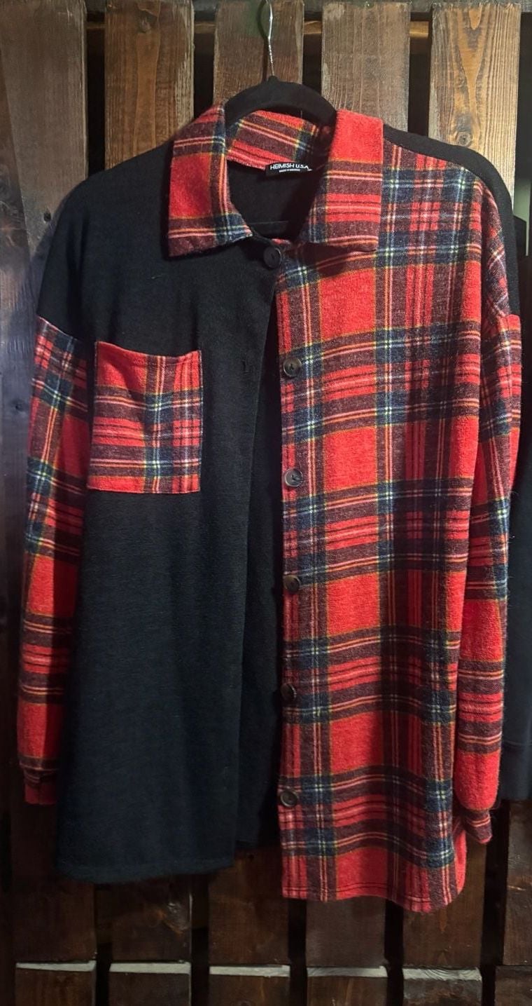 Hemish USA Plaid Spliced Button Down Shirt Jacket size small 2