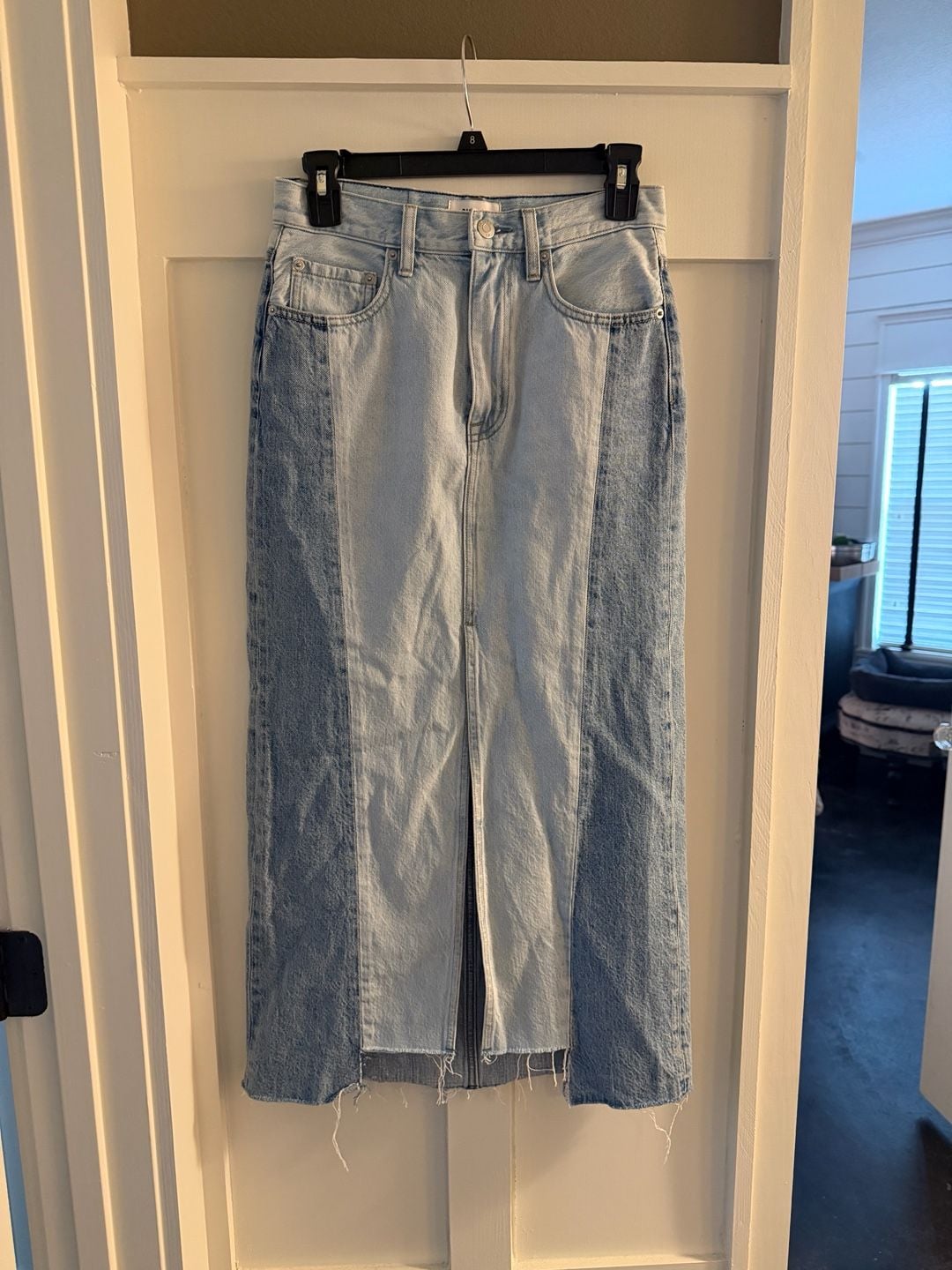 Pistola Denim Midi Skirt Size 25 Blue Two-Tone Raw Hem 2