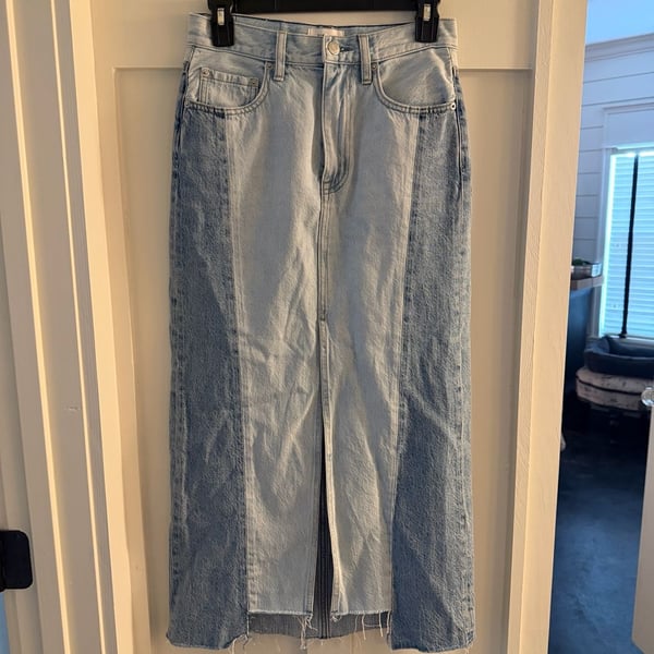 Pistola Denim Midi Skirt Size 25 Blue Two-Tone Raw Hem