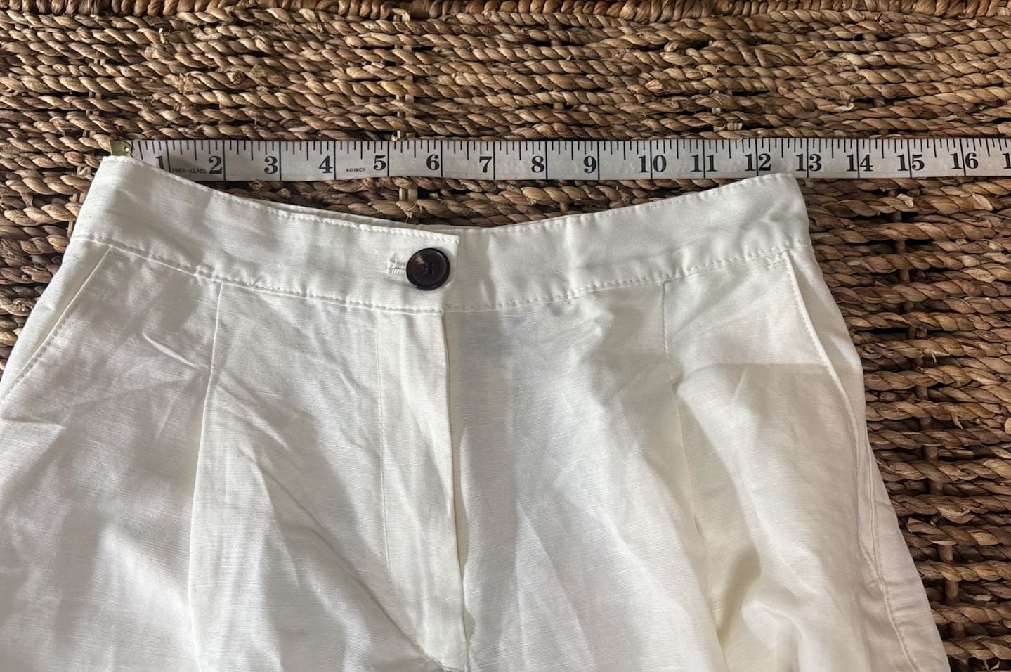 H&M Linen Blend Pants White Wide Leg Pleated Trousers Size 2 10