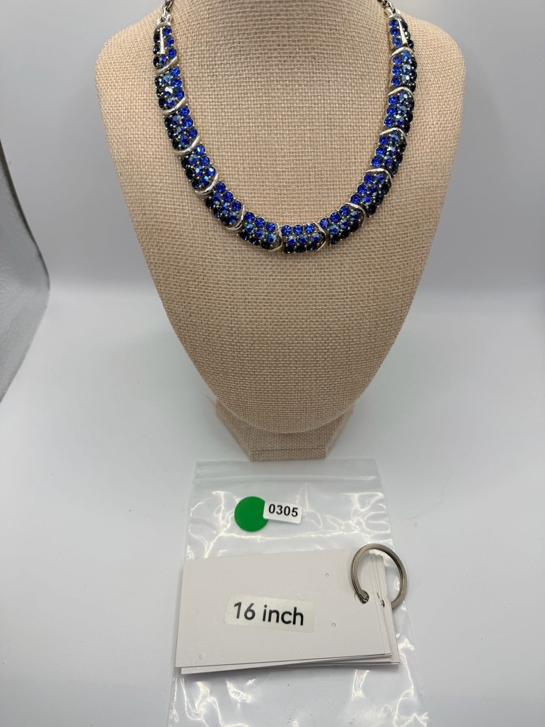 Lisner Blue Rhinestone Necklace Size 16 Inch 3
