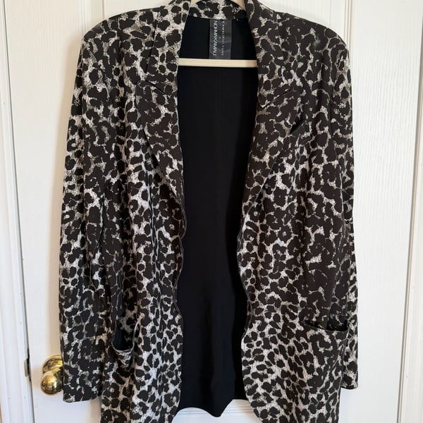 Norma Kamali Leopard Print Open Front Blazer Jacket