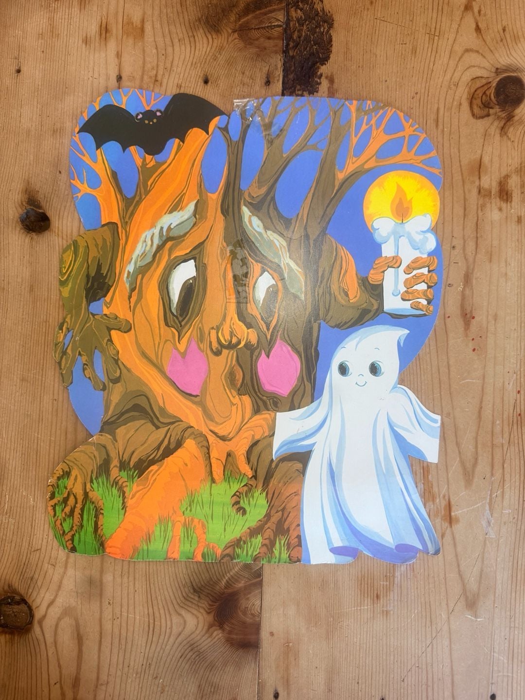 Vintage Die Cut Halloween Decoration - Haunted Tree and Ghost Cardboard 1