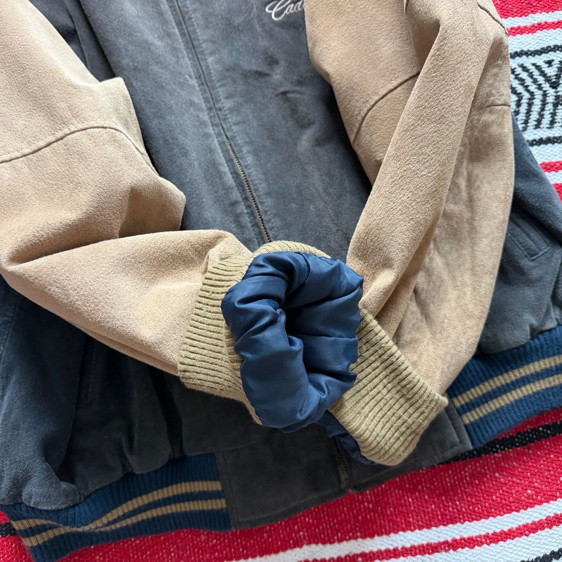 Rare Vintage Embroidered CADILLAC Suede Leather Varsity Jacket SZ XL 10