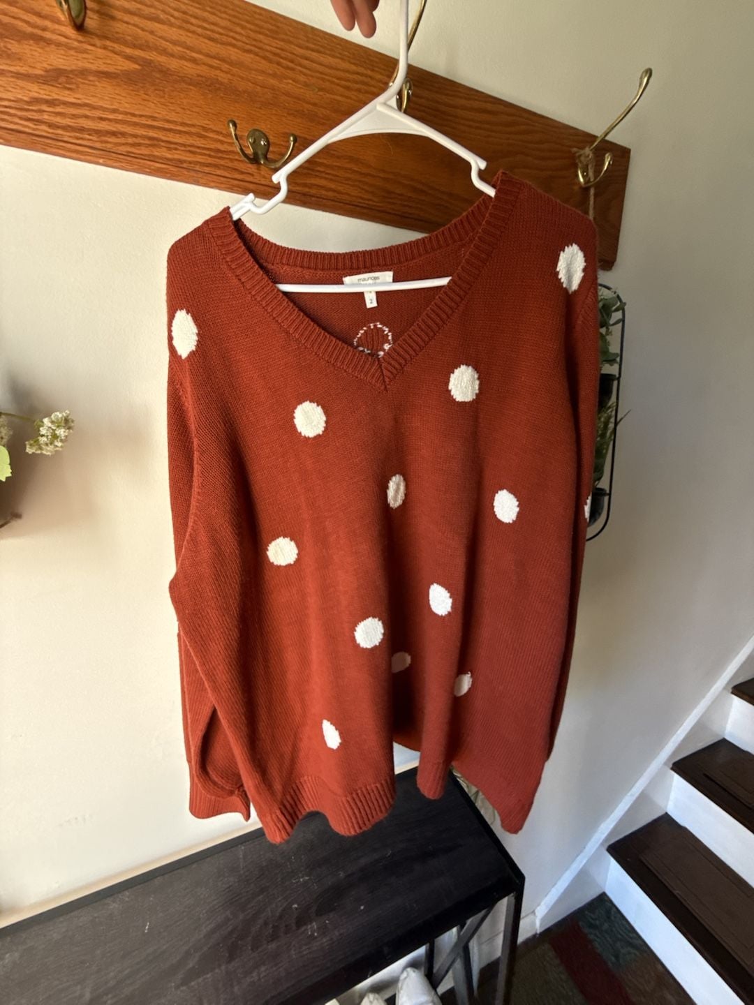 Fall pumpkin🍁 V-Neck Polka Dot Sweater Size 2 Orange White 7