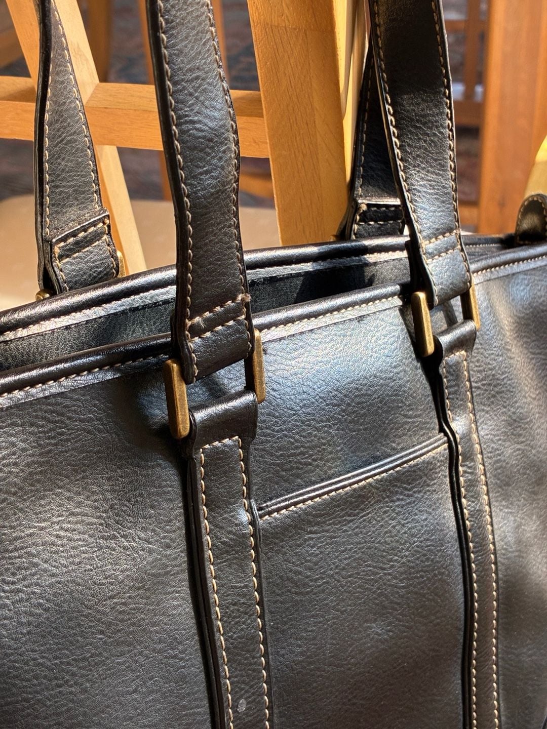 Liz Claiborne Black Faux Leather Tote Handbag 3