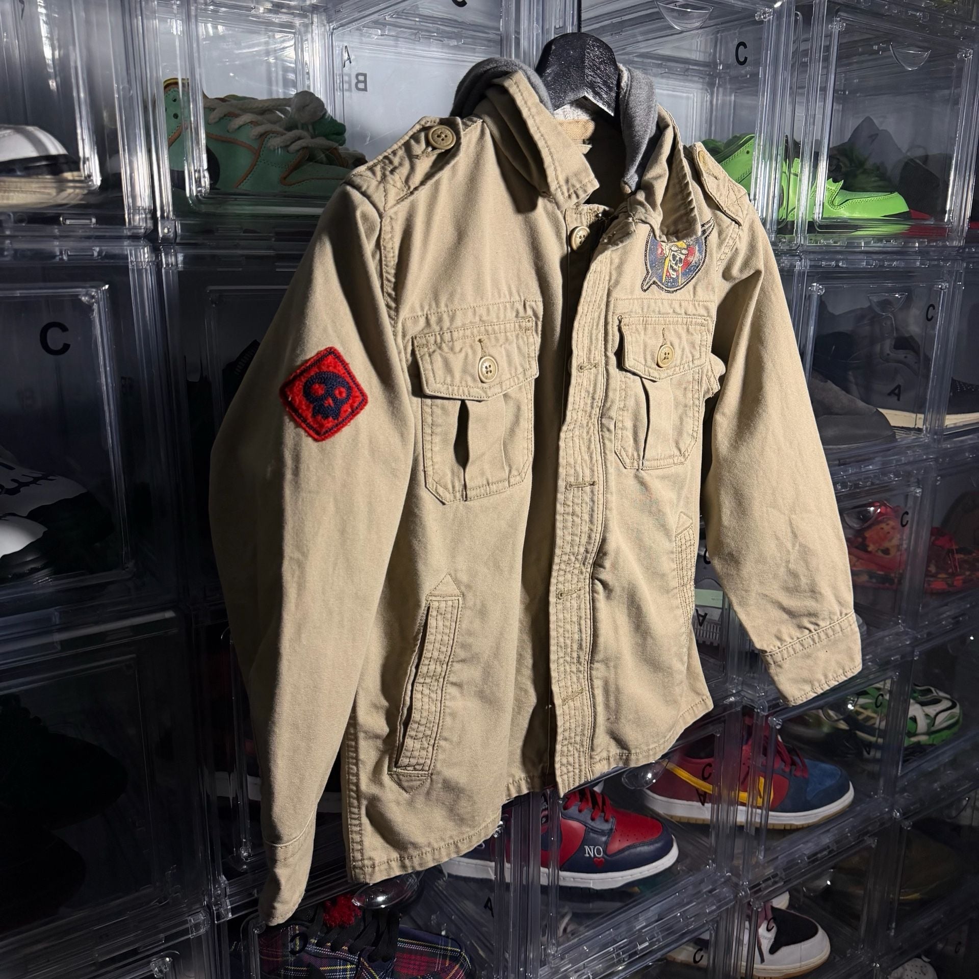 Gap Kids Military Utility Jacket Size M 8 Khaki Patches Hoodie 3