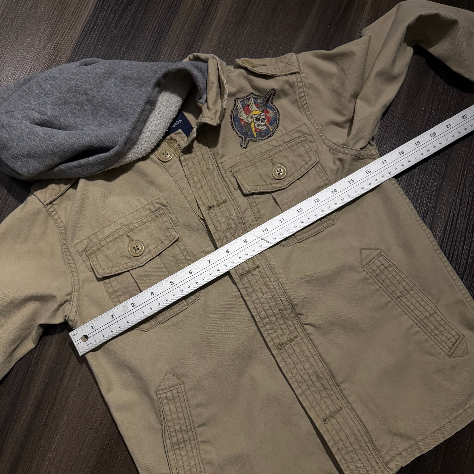 Gap Kids Military Utility Jacket Size M 8 Khaki Patches Hoodie 6