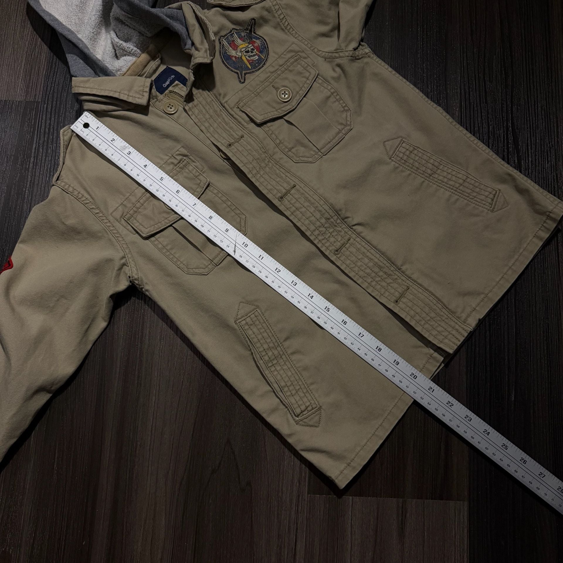 Gap Kids Military Utility Jacket Size M 8 Khaki Patches Hoodie 7