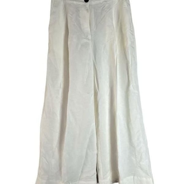 H&M Linen Blend Pants White Wide Leg Pleated Trousers Size 2