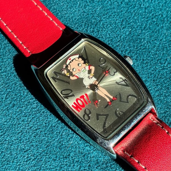 Betty Boop Hot Nurse Watch Red Leather Band