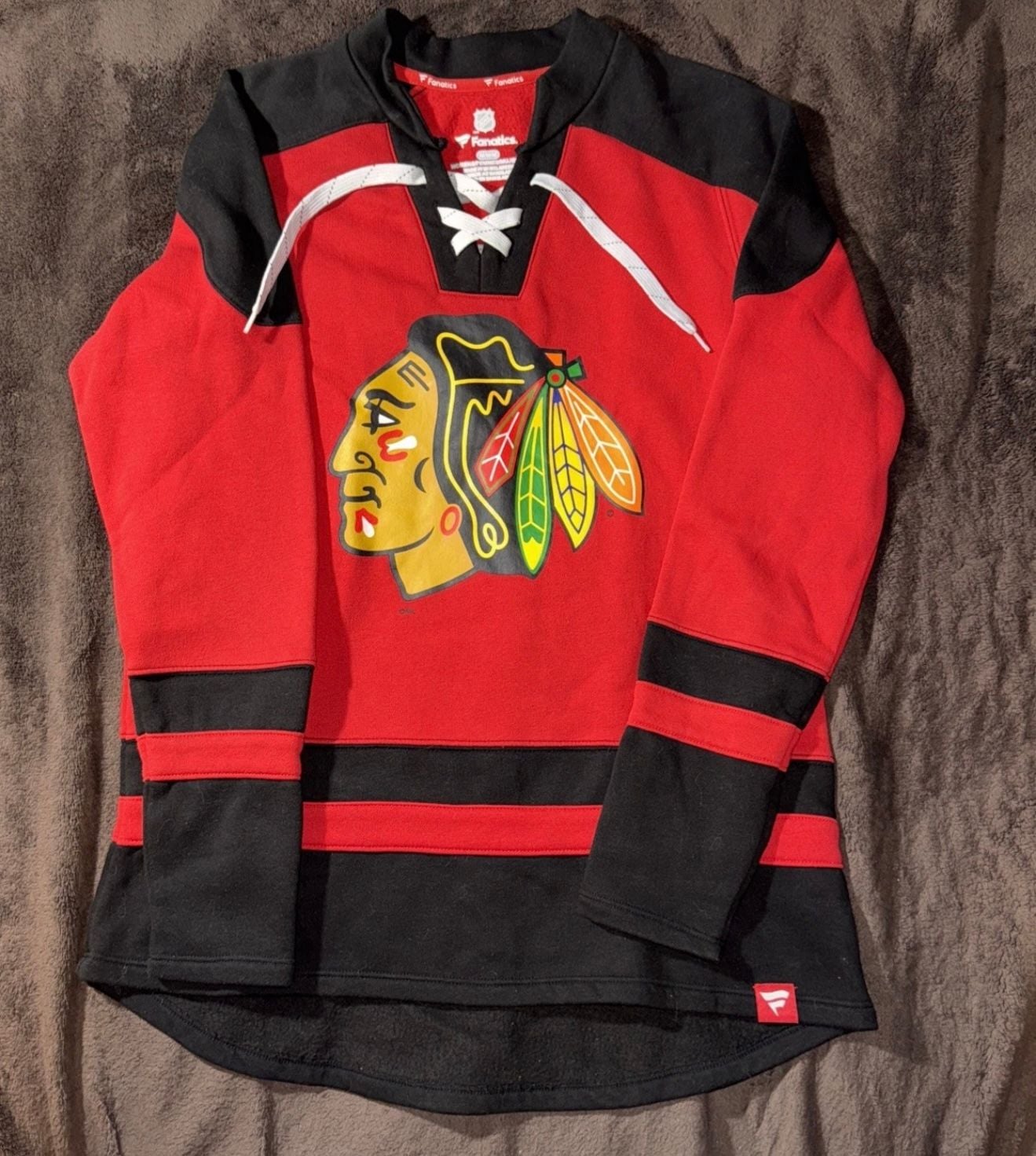 Fanatics Chicago Blackhawks Sweatshirt Size M Red Black Hockey Lace Up 2