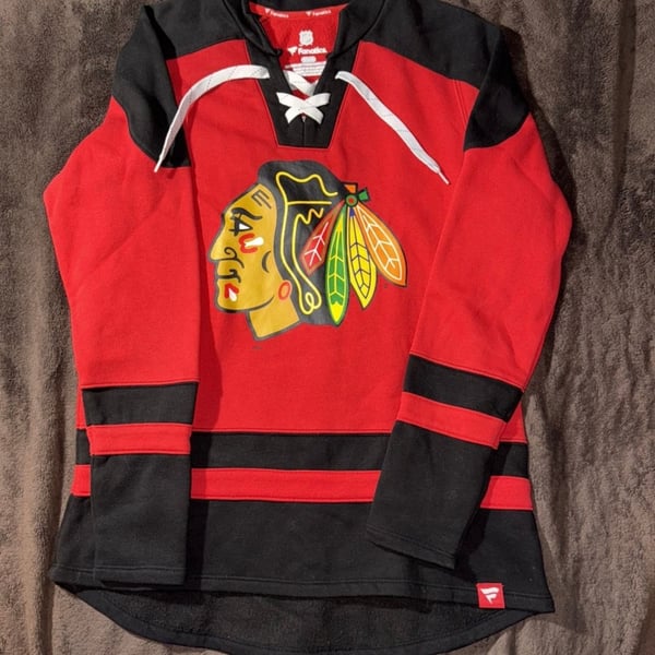 Fanatics Chicago Blackhawks Sweatshirt Size M Red Black Hockey Lace Up