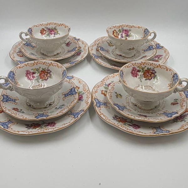 Schumann Bavaria Tea Trio Set Floral Gold Trim