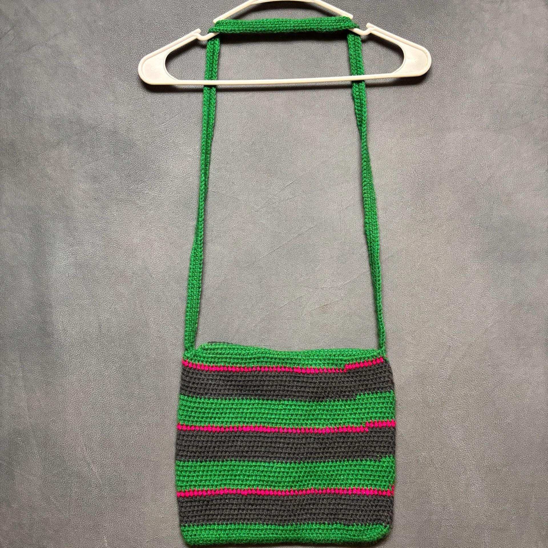 Handmade Crochet Crossbody Bag Striped Floral Beaded 6