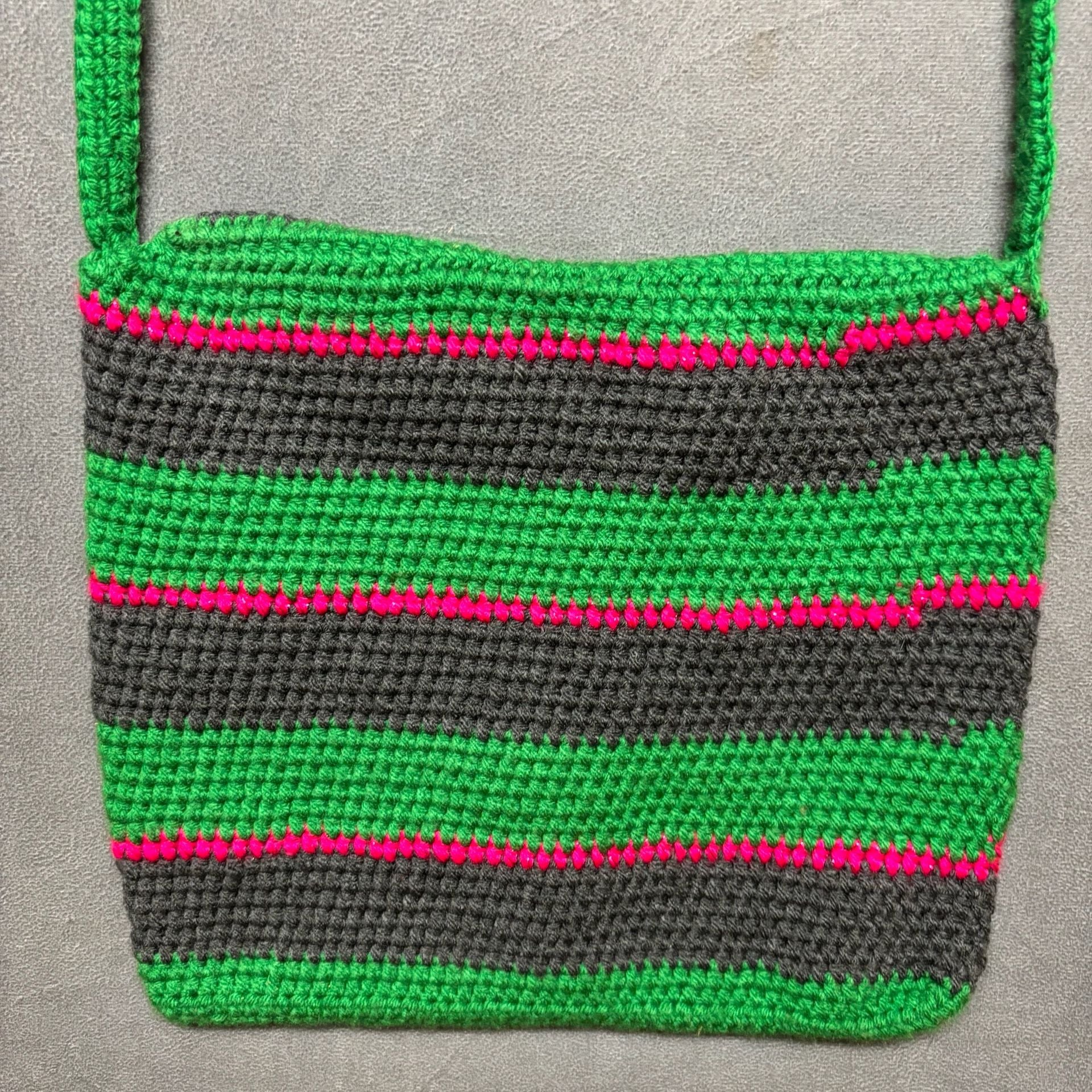 Handmade Crochet Crossbody Bag Striped Floral Beaded 7
