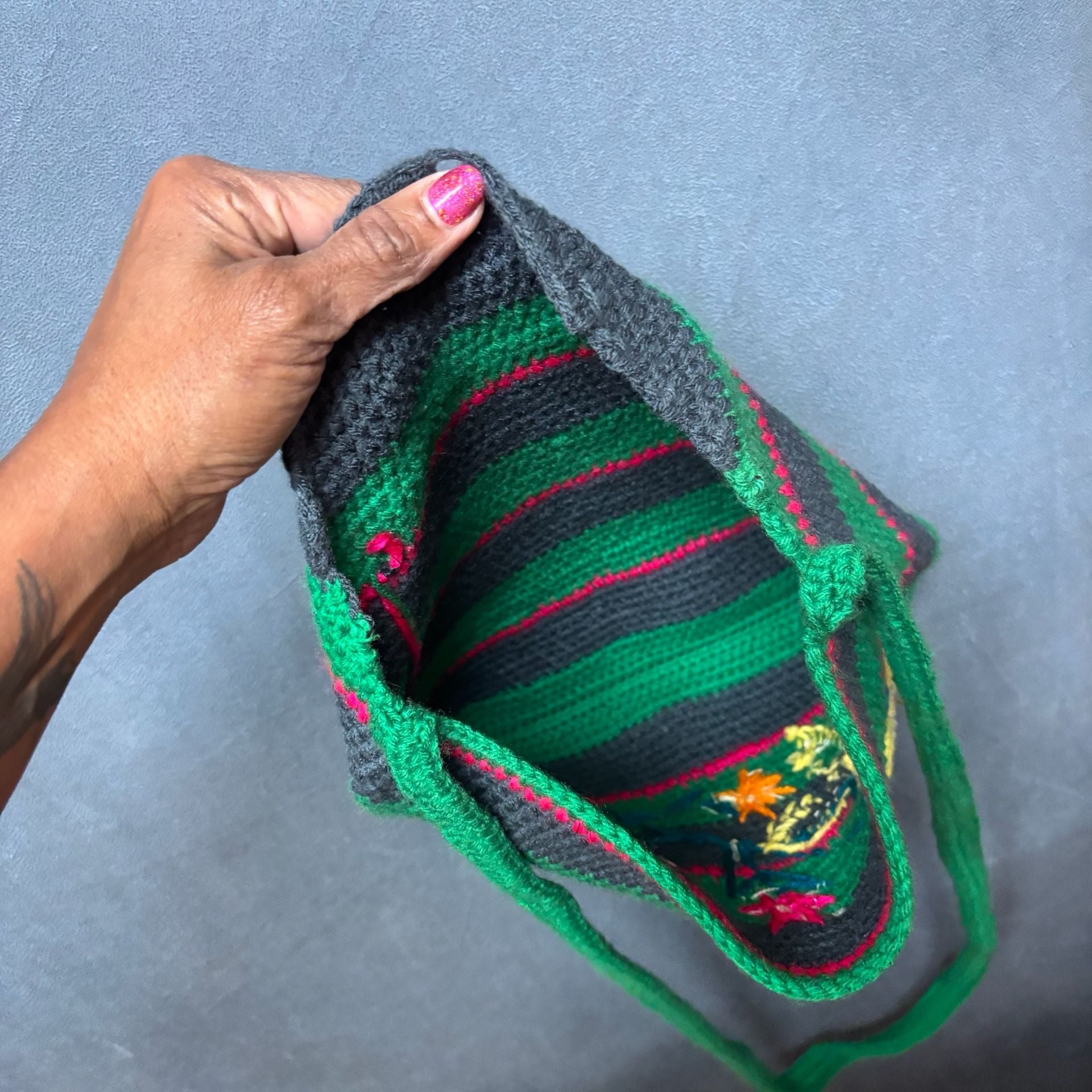 Handmade Crochet Crossbody Bag Striped Floral Beaded 8