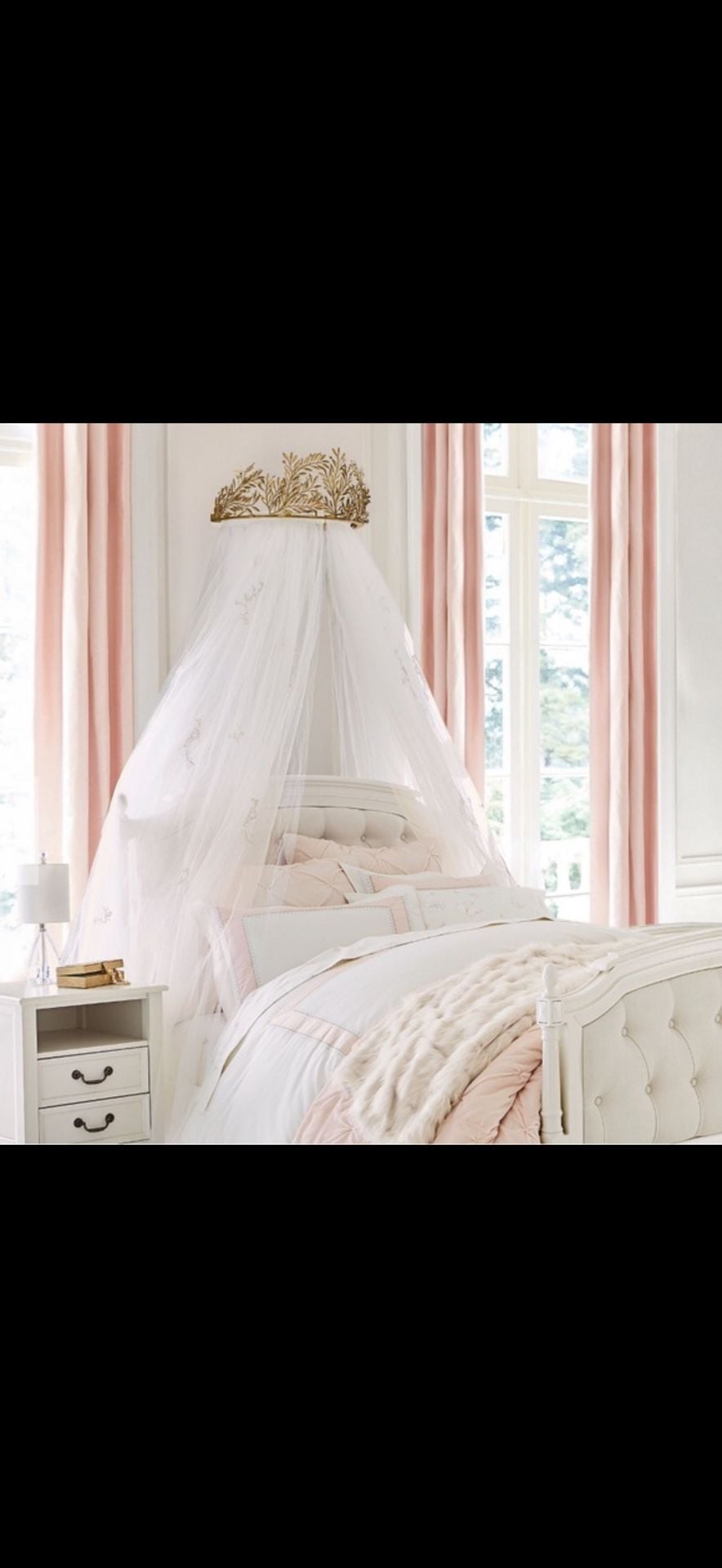 Pottery Barn Kids Monique Lhuillier Gold Vine Sheers White Tulle Canopy 1