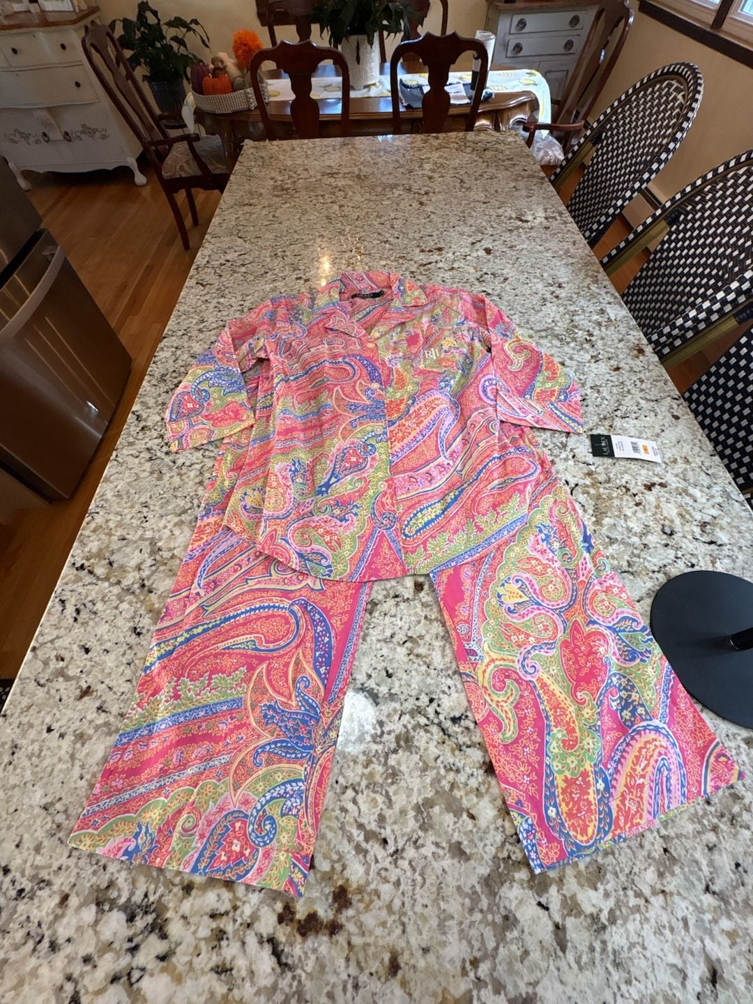 Lauren Ralph Lauren Pink Paisley Pajama Set Size S 1