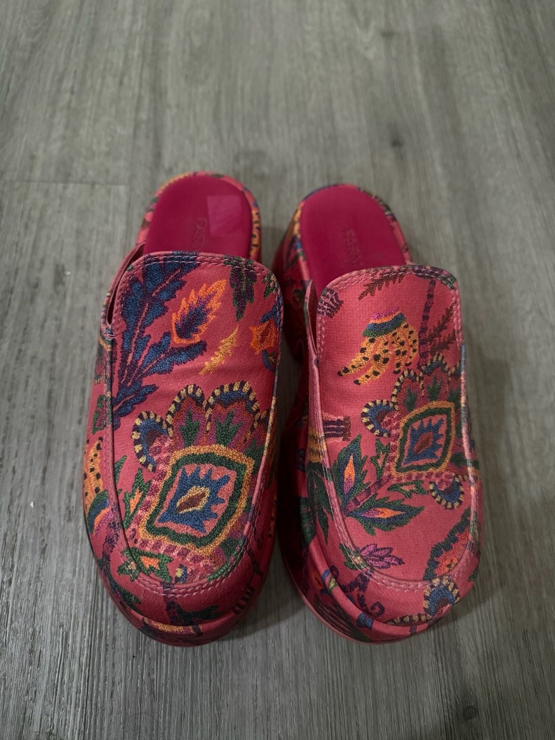 Farm Rio Pink Sunset Tapestry Platform Loafer Size 8 Mule Shoes 2