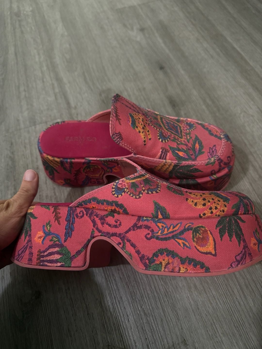 Farm Rio Pink Sunset Tapestry Platform Loafer Size 8 Mule Shoes 3