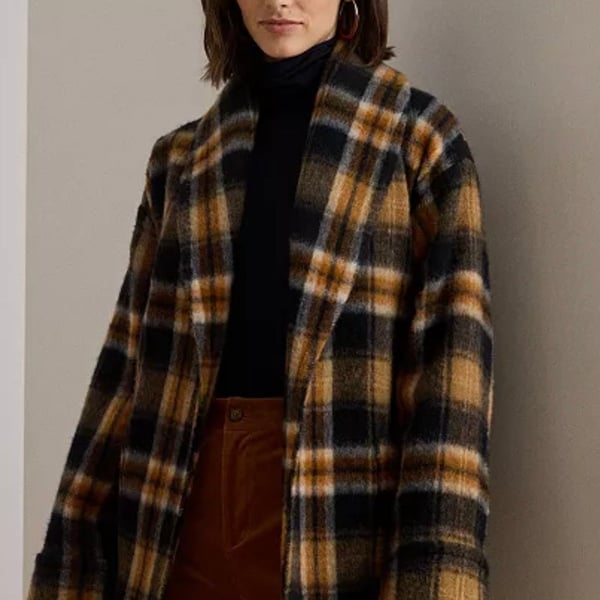 Lauren Ralph Lauren Darda Plaid Wrap Coat Size M